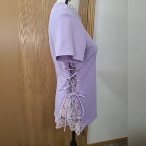 Main Strip Lace Up Side Grommet Corset Lavender Lilac T-shirt